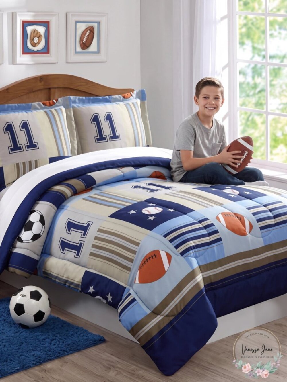 MY World Denim and Khaki Sports Full/Queen Comforter Set Bedding